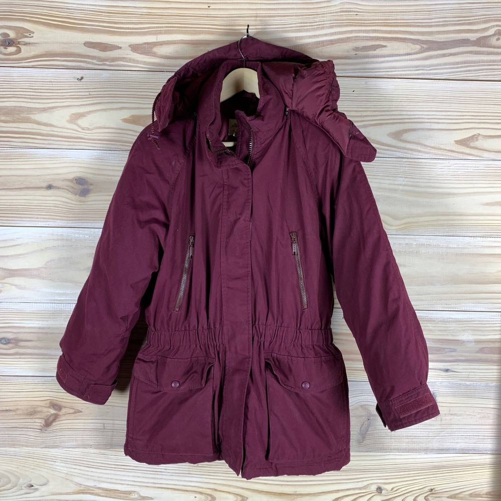 Eddie Bauer Down Parka Womens S Burgundy Hooded Quilted Insulated Winter Coat